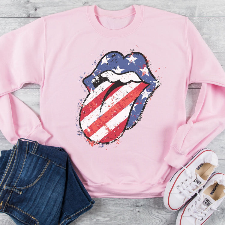 Stars and Stripes Tongue Out Cotton Blend Unisex Sweatshirt