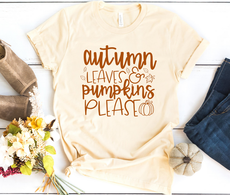 Autumn Leaves and Pumpkins Please Fall T-shirt