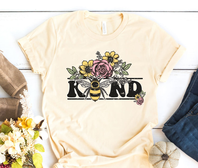 Be Kind Floral Bee Graphic T-shirt