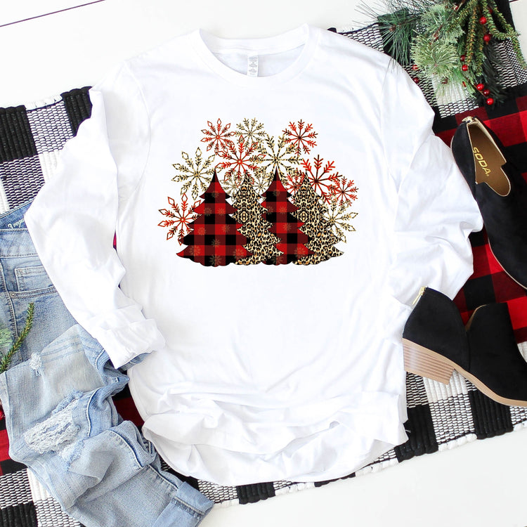 Red Plaid Christmas Trees Long Sleeve T-shirt - Unisex Fit