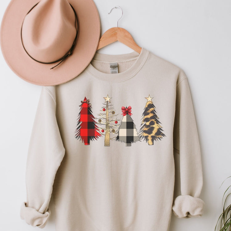 Buffalo Plaid + Leopard Print Christmas Trees Unisex Fit Crewneck Sweatshirt