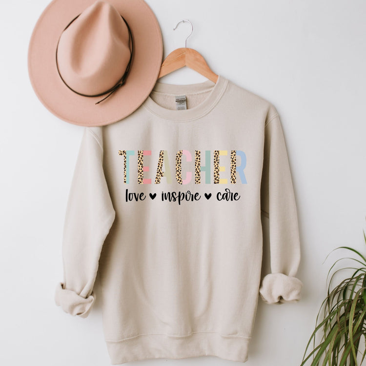 Colored Leopard Teacher Love Inspire Care Sweatshirt